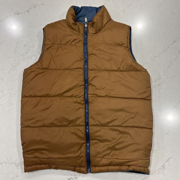Totto Columbia Mens Reversible Blue Gold Puffer Vest Knit Waistband - Picture 3 of 9